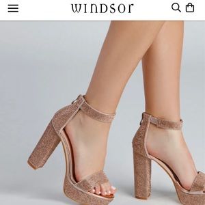 Champagne gold rhinestone platform heel.